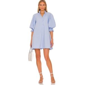 SOVERE Focus Pleat Smock Mini Dress in Powder Blue NWT size XS